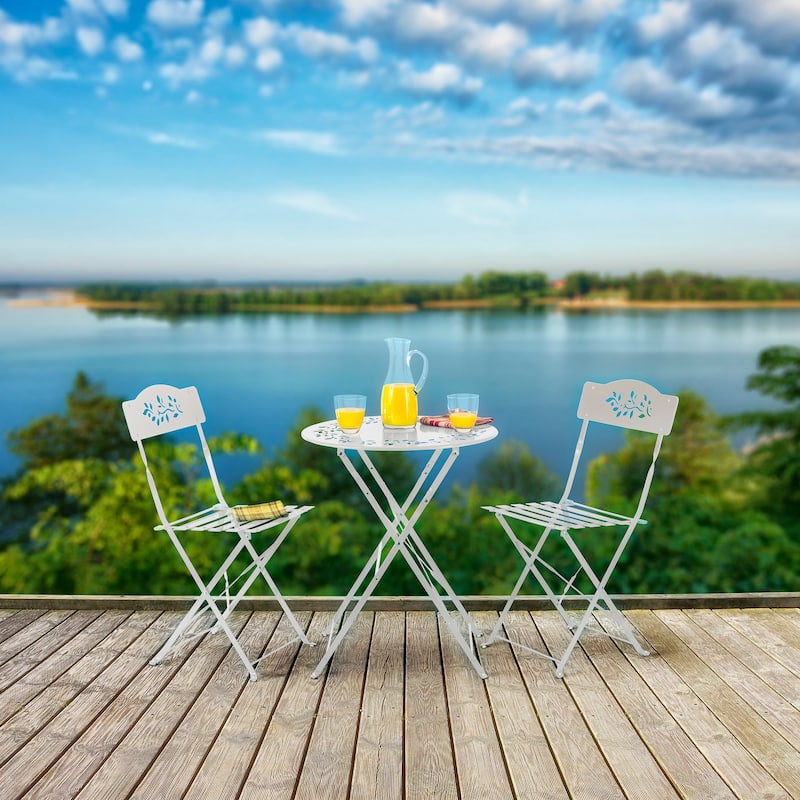 Alpine Corporation Indoor/Outdoor 3-Piece Bistro Set Folding Table and Chairs Patio Seating.