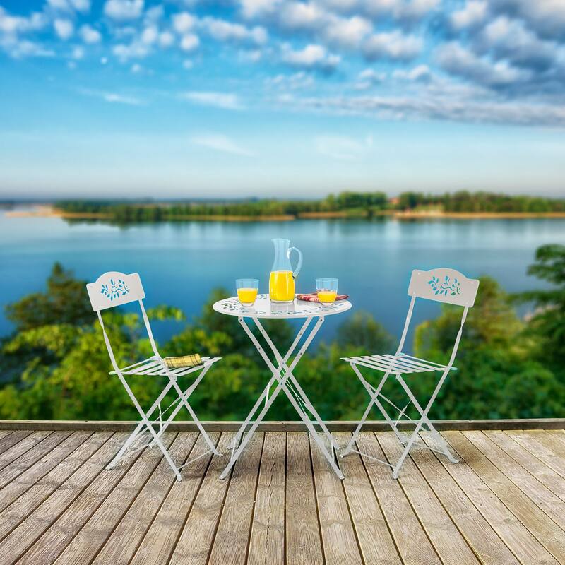 Alpine Corporation Indoor/Outdoor 3-Piece Bistro Set Folding Table and Chairs Patio Seating - Off White