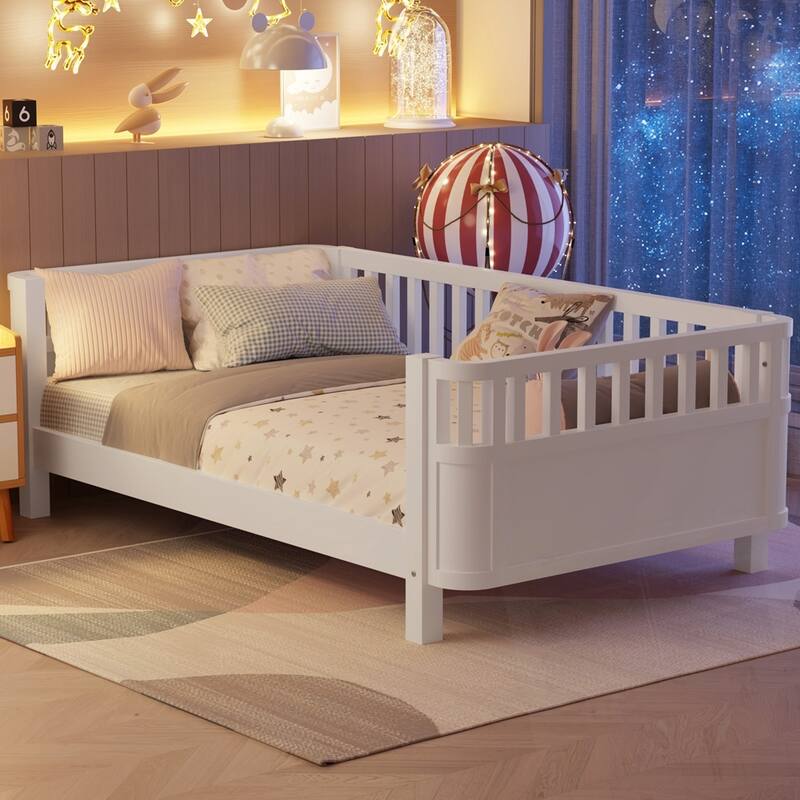 Wood Low Profile Bed Wood Platform Bed for Kids - White - Twin
