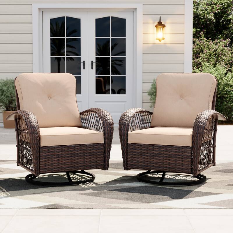UPHA Wicker Outdoor Rocking & Swivel Chair 2-Piece Set with Cushions - Beige
