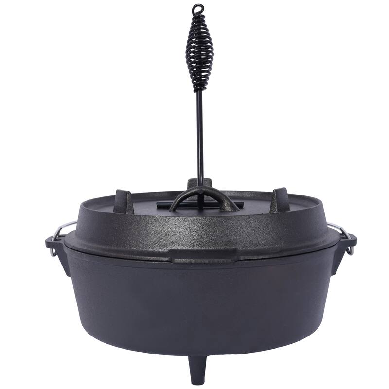 Anmytek 6 Quart Pre-Seasoned Cast Iron Dutch Oven Skillet Lid Camping Leg Base