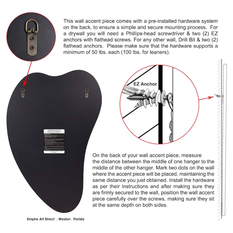 Curved Heart-Shaped Irregular Frameless Wall Mirror 36"x24" with Veneer - 36"x 24"x0.6"