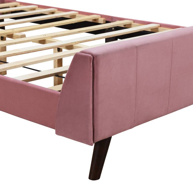 Twin/Full/Queen Size Velvet Upholstered Platform Bed Frame with Headboard and Wooden Slats Support, No Box Spring Needed