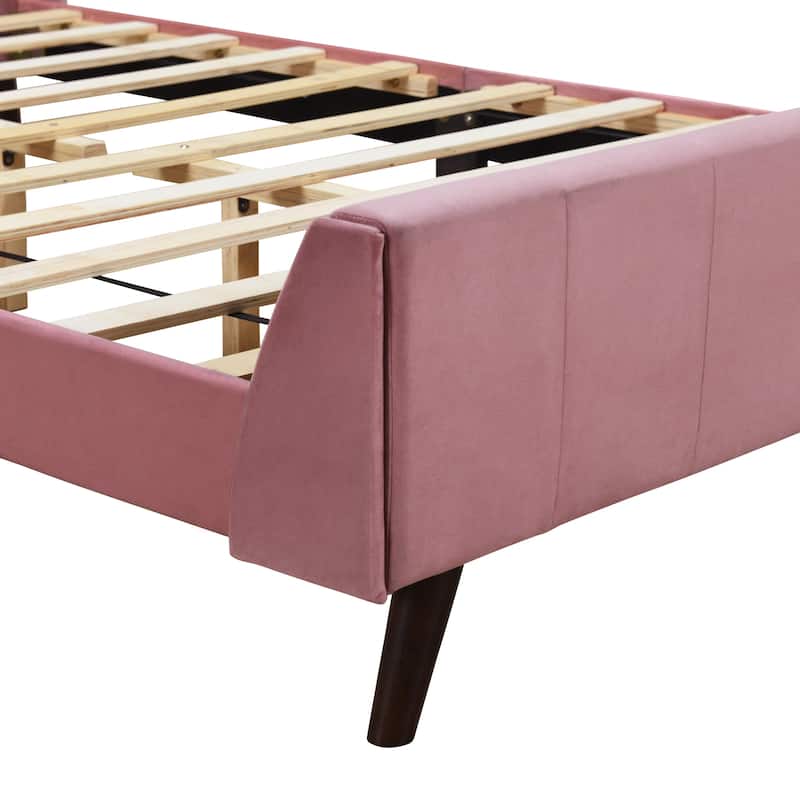 Upholstered Platform Bed, Velvet, Pink