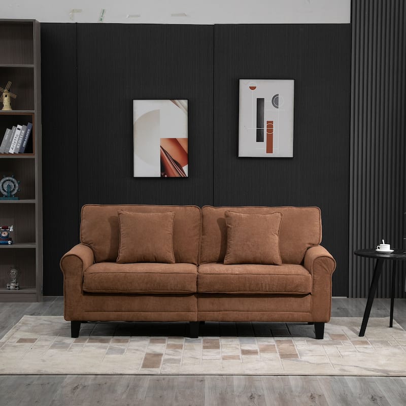 HOMCOM Modern Classic 3-Seater Sofa Corduroy Fabric Couch with Pine Wood Legs, Rolled Arms for Living Room, Light Brown