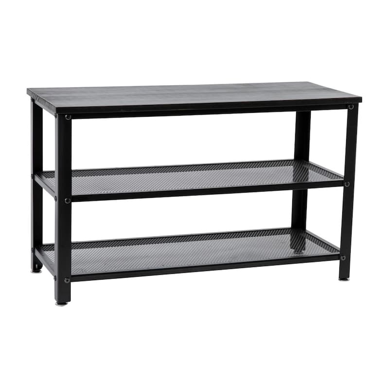 3-Tier Entryway Bench with Mesh Metal Shoe Storage Shelves
