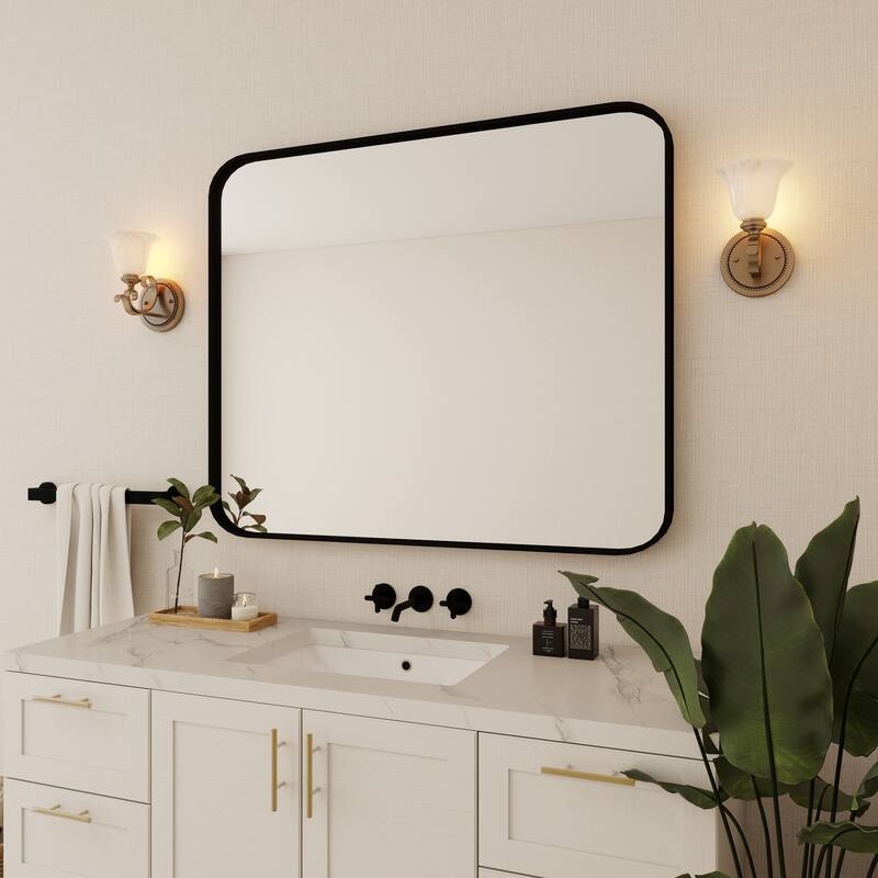 Organnice Rectangular Aluminum Frame Vanity Bathroom Mirror with Clear Glass