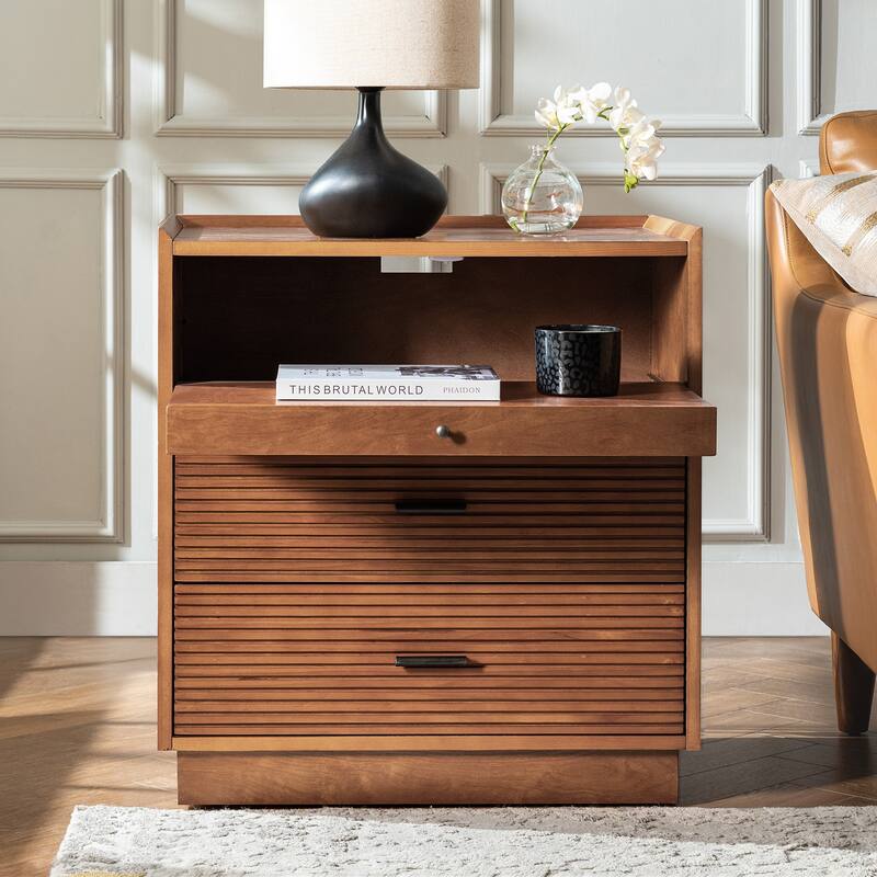 Lorenz Mid-century Modern End Table with Charge Station and LED Light by HULALA HOME