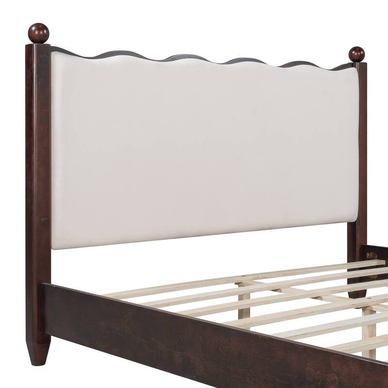 Wood Platform Bed with Upholstered Headboard by Harper&Bright Designs