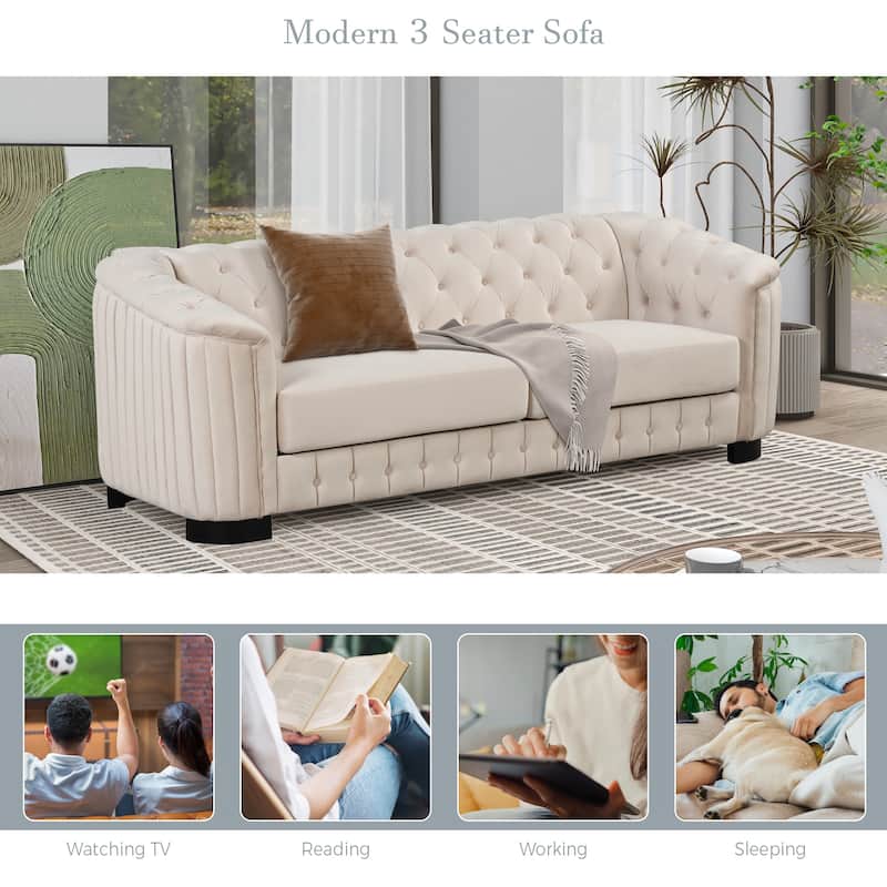 82.4" Sofa with Rubber Wood Legs,Velvet Upholstered Sofa Couch,Sofa with Thick Removable Seat Cushion, 3 Seater Sofa Couch