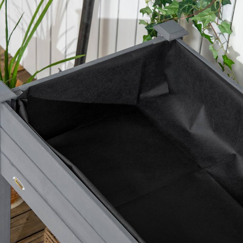 Outsunny 47" x 21" Raised Garden Bed Elevated Wooden Planter Box w/ Lockable Wheels, Storage Shelf and Bed Liner for Backyard