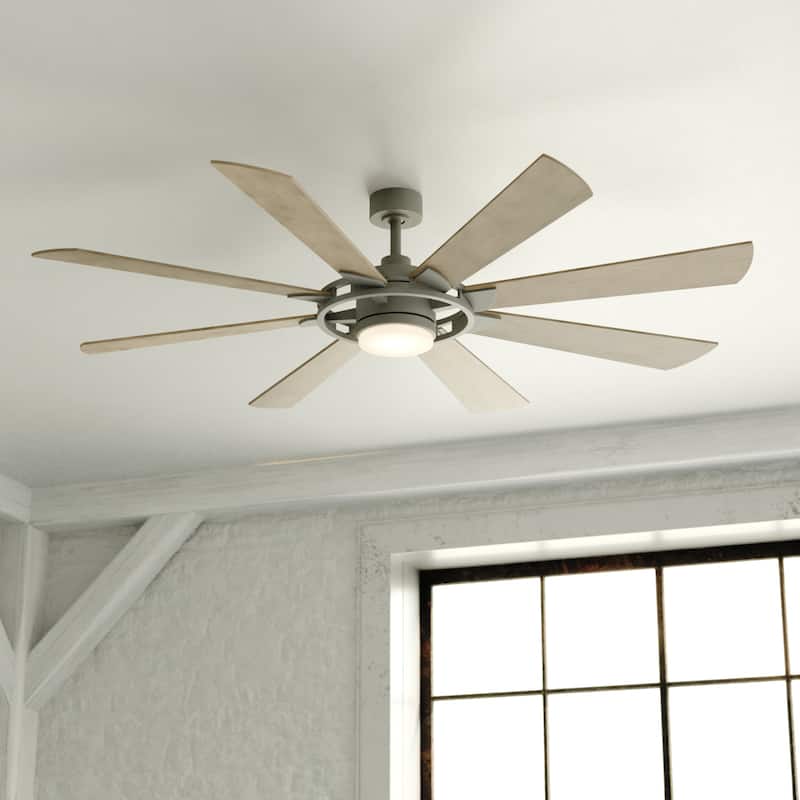 Burlington 68-in Farmhouse Windmill Indoor Outdoor Ceiling Fan with LED Light Kit and Remote - Slate Gray - 68-in W x 15-in H x 68-in D