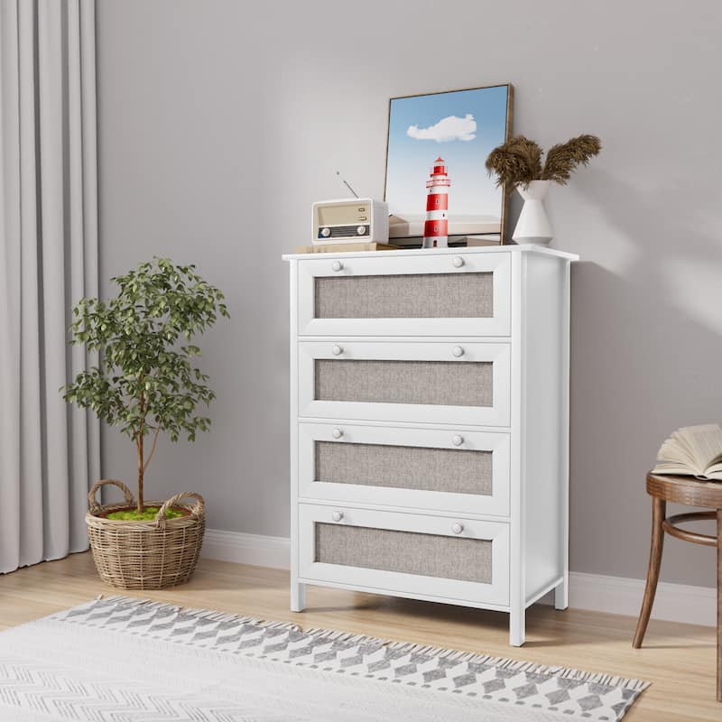 White 4-drawer Fabric Chest with Round Pulls for Easy Access to Interior Items