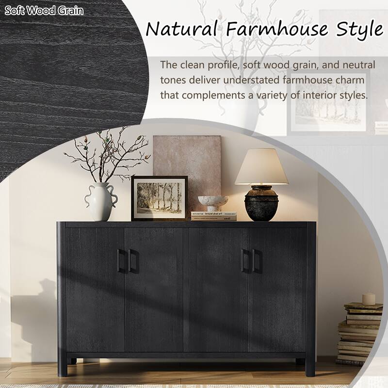 Farmhouse Style 4-Door Cabinet with Natural Finish for Rustic Entryways and Small Spaces