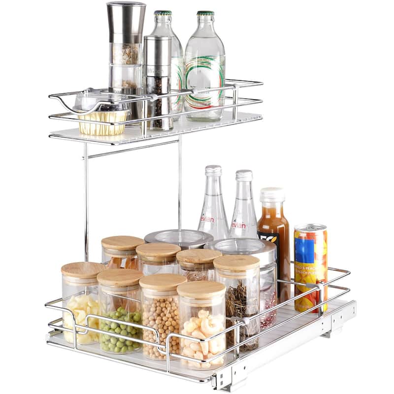Pull Out Cabinet Organizer for Kitchen or Bathroom and Chrome Steel Shelf