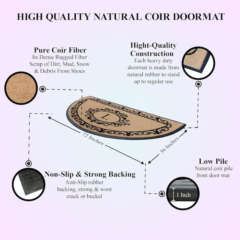 A1HC Natural Coir & Rubber Hand Flocked Thick Durable Monogrammed Doormats, 36" x 72"