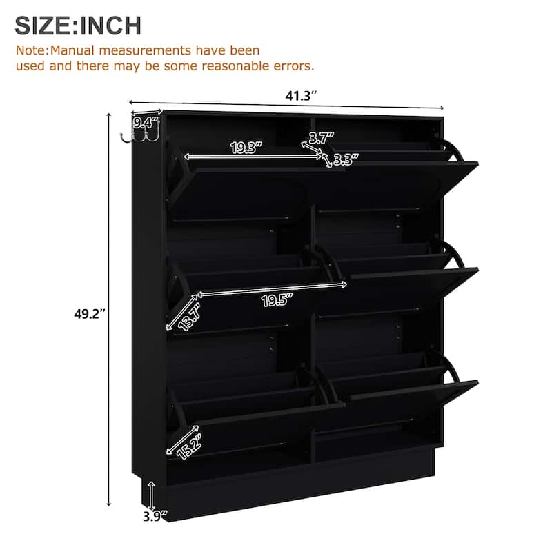 Sleek Cream-Colored Tipping Bucket Shoe Cabinet – Entryway Organizer with 6 Flip Drawers, Adjustable Shelf & 3 Silver Hooks
