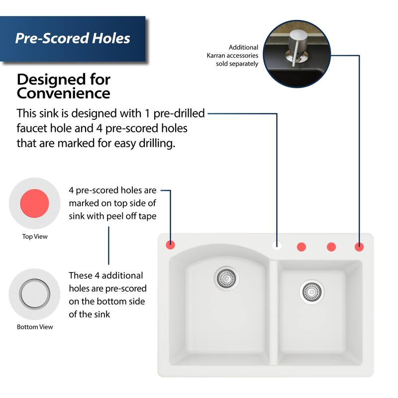 Karran Drop-In Quartz 33 in. 1-Hole 60/40 Double Bowl Kitchen Sink Kit