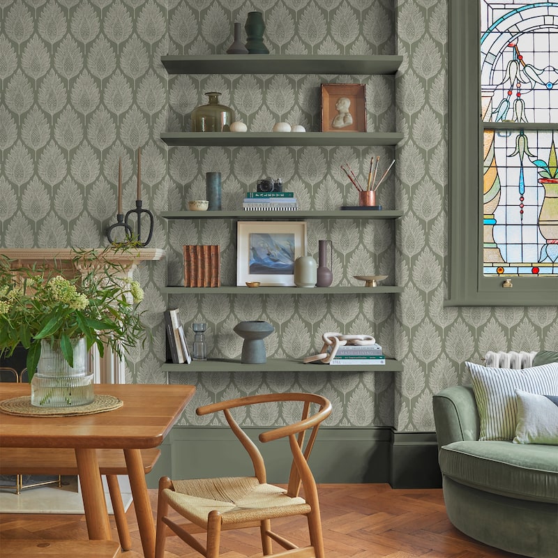 Graham & Brown Flame Leaf Sage Wallpaper