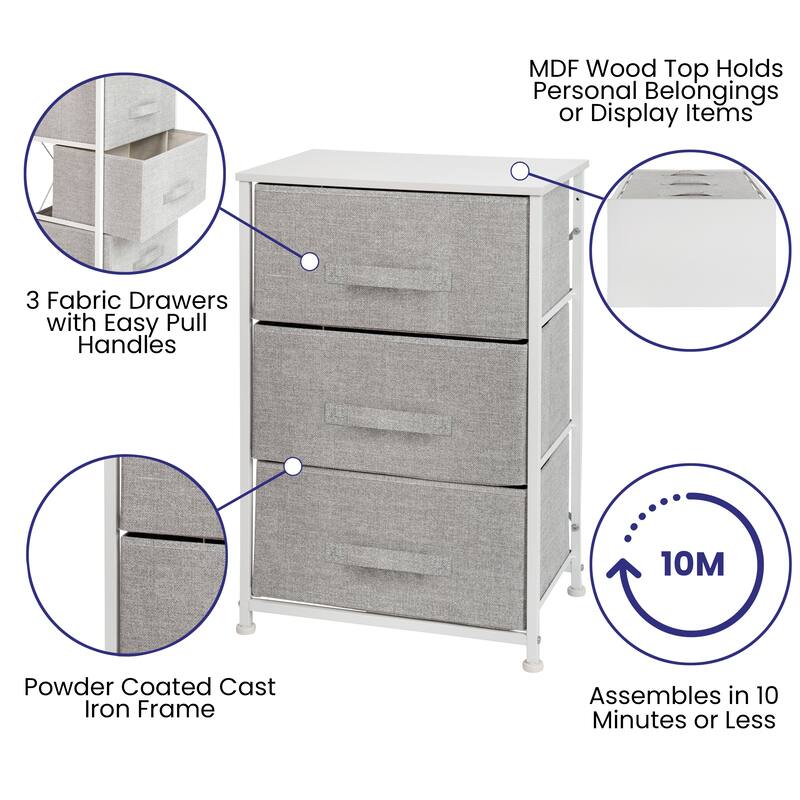 3 Drawer Vertical Storage Dresser with Wood Top & Fabric Pull Drawers