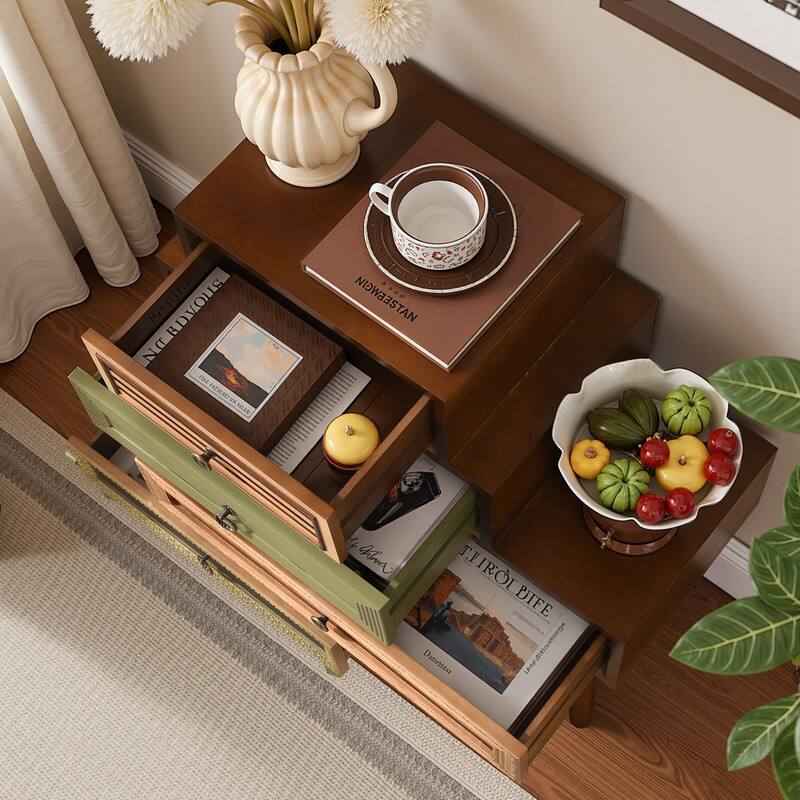 4-Drawer Cabinet With Artistic Mixed Materials