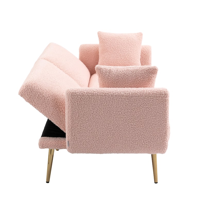 Modern Teddy Upholstered 2-Seater Sofa Bed with 7 Golden Metal Legs