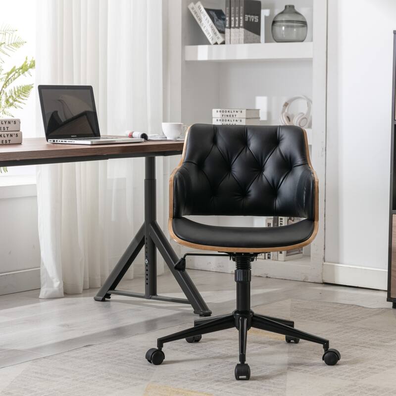 Black Bentwood Adjustable Office Chair PU Leather Upholstery