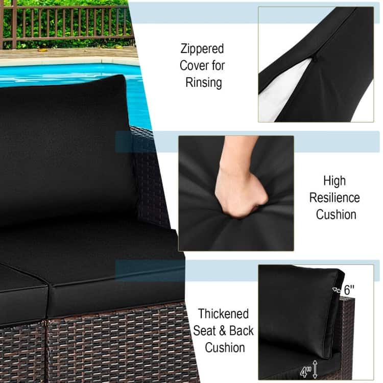 2PCS Patio Rattan Sectional Conversation Sofa Set - 29.5" x 29.5" x 25.5" (L x W x H)