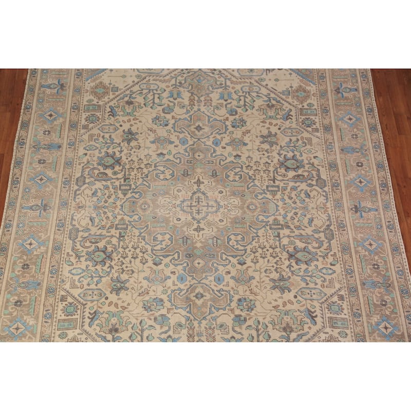Tabriz Persian Area Rug Hand-Knotted Oriental Beige Wool Carpet - 8'0"x 10'6"