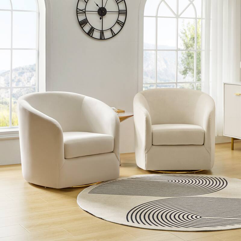 Eleuterio Modern Upholstered Swivel Accent Barrel Chair with Metal Base Set of 2 by HULALA HOME