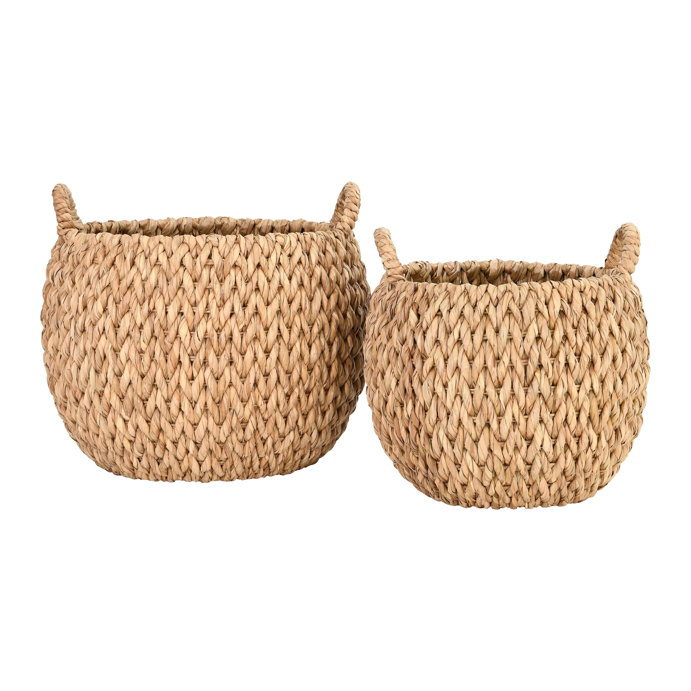 Woven Water Hyacinth Baskets with Handles (Set of 2 Sizes)