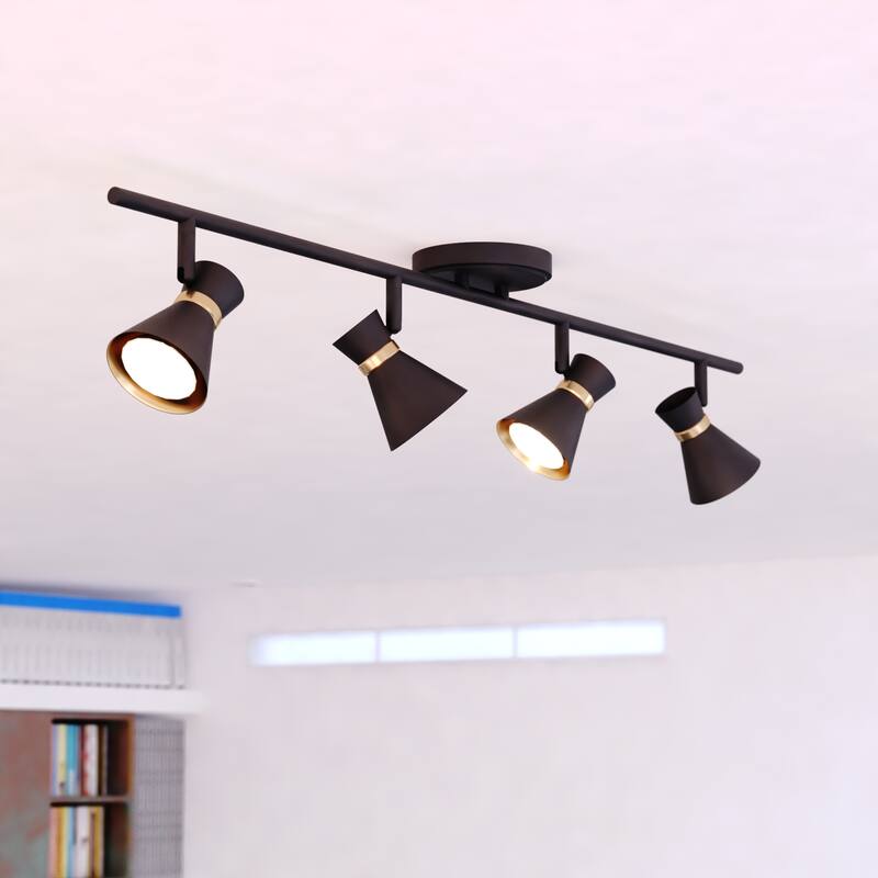 Alto 4 Light LED Adjustable Ceiling Spot Light - Matte Black and Satin Brass - 36-in W x 8-in H x 5-in D