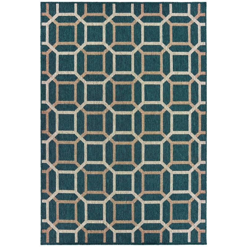 Vista Home Higgins Geometric Tile Blue-Green/Oatmeal Indoor-Outdoor Rug
