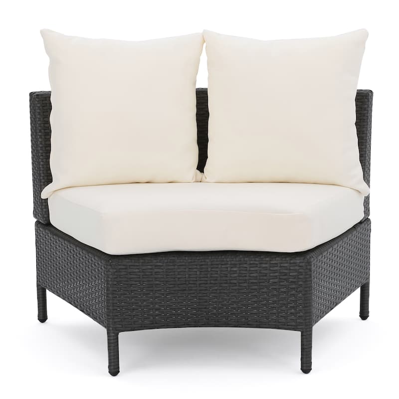 Newton Wicker Outdoor Curved Loveseat Sectional with Cushions by Christopher Knight Home
