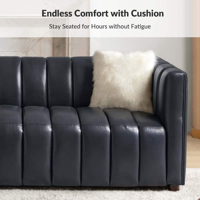 Olinto Modern 83-Inch Genuine Leather Curved Couch Sofa with Channel Back by HULALA HOME