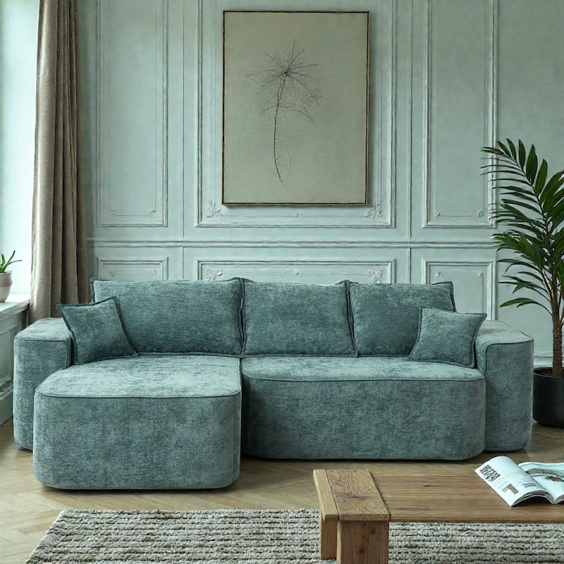 104 Inch L Shaped Sectional Sofa Cloud Couch with Chaise, Extra Deep Seat, No Assembly Modular Corner Sofa - Green