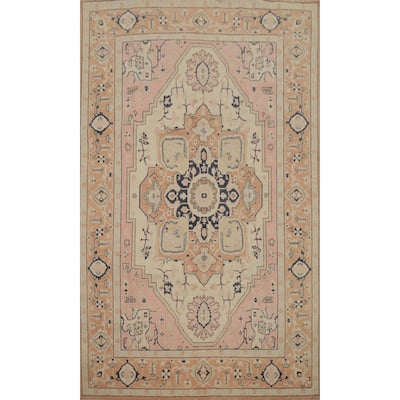 Hand Knotted Oriental 100% Wool Carpet Traditional Medallion Beige & Ivories Heriz (serapi) Area Rug - 9' 0'' X 5' 10''