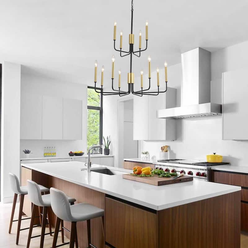 2-Tier Candle Style Chandelier Farmhouse Light Fixture for Living Room Kitchen Island Bedroom Entryway - N/A