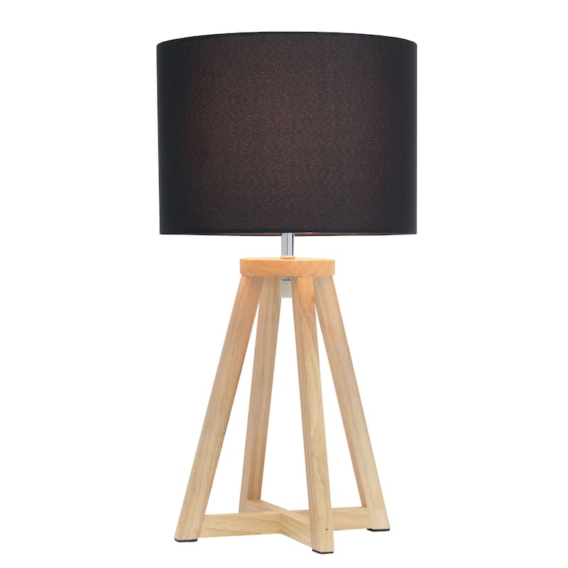 Wood Tripod Table Lamp with Drum Shade for Bedroom Decor - 9.75 x 9.75 x 19 in. (L x W x H)