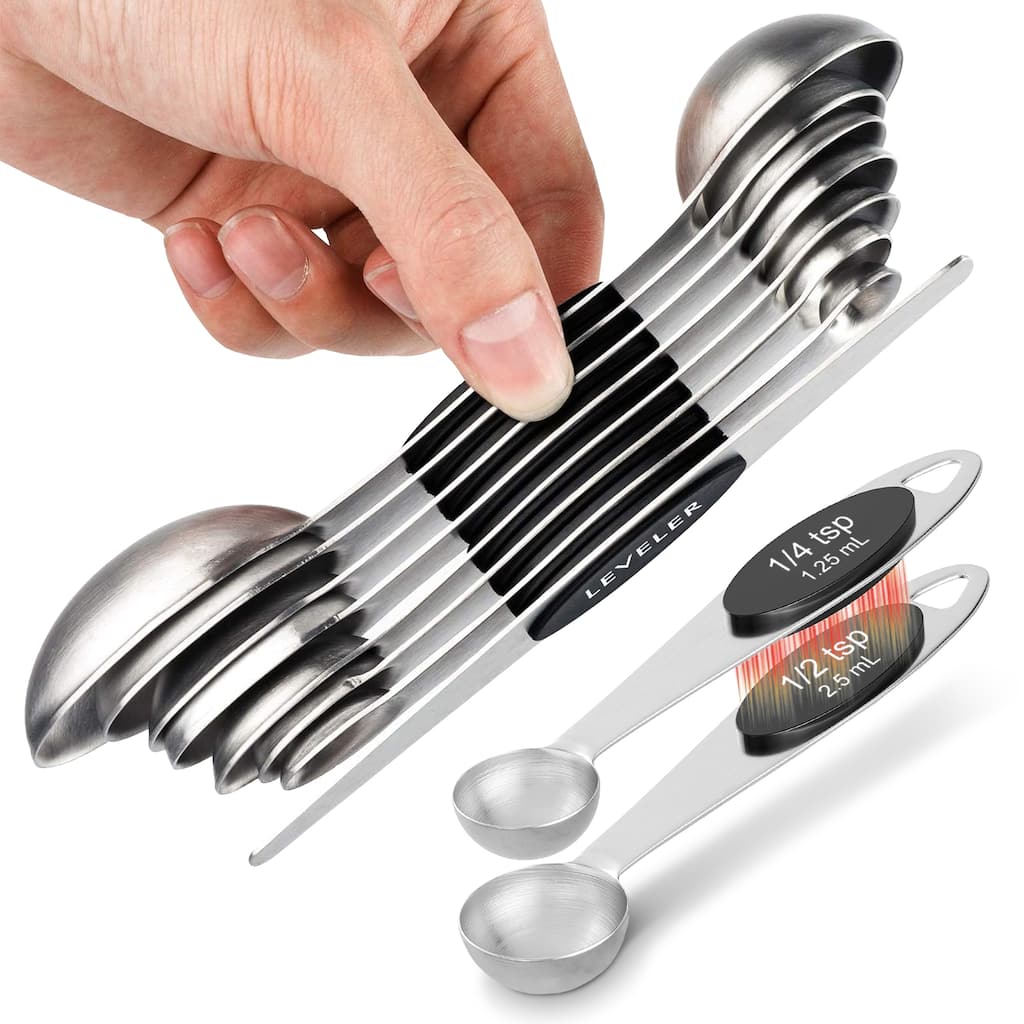 Cheer Collection 8 Piece Stainless Steel Magnetic Measuring Spoons Set with Leveler - 8pc Set