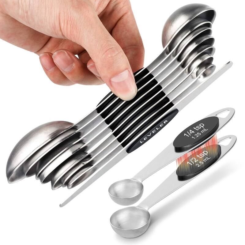 Cheer Collection 8 Piece Stainless Steel Magnetic Measuring Spoons Set with Leveler - 8pc Set - 8pc Set