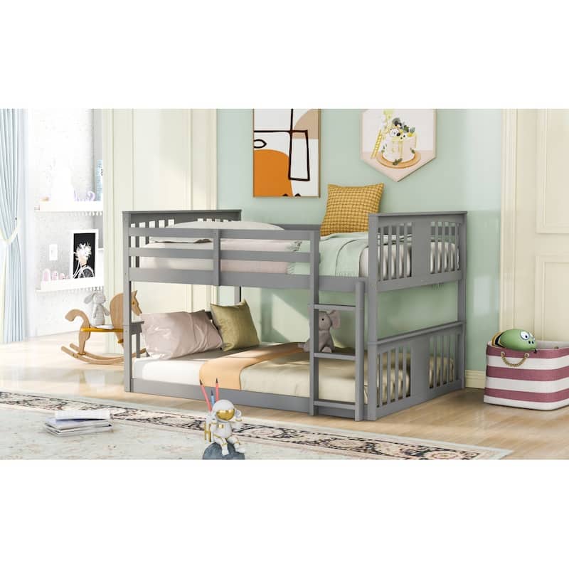 Full Over Full Bunk Bed with Ladder - Grey