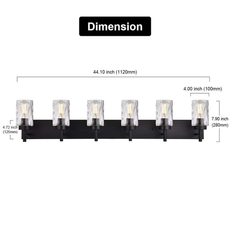 6-Light Black Vanity Light with Hammered Glass