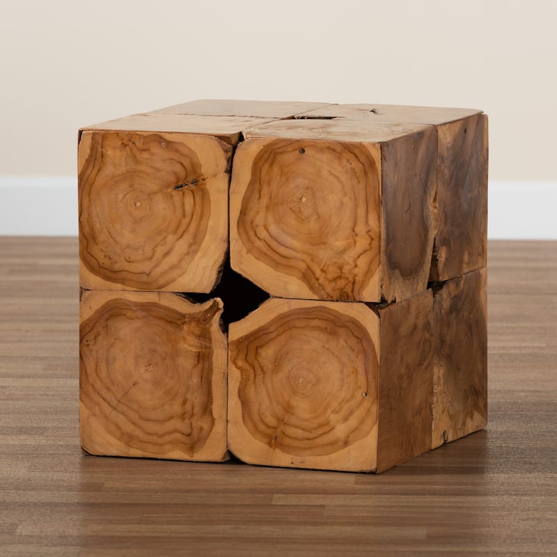 Eldora Rustic Transitional Natural Brown Teak Root End Table