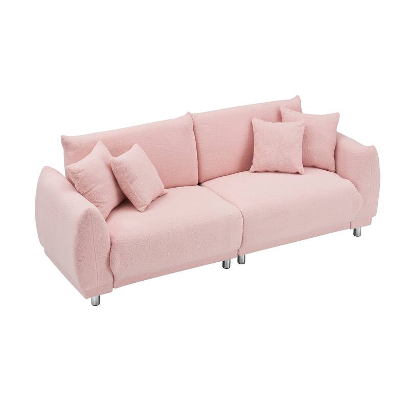 86.6" Teddy velvet large bread sofa with four pillows and hardware feet