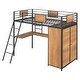 preview thumbnail 8 of 17, Black Twin Size Metal Wood Loft Bed with L-shaped Desk and Ladder