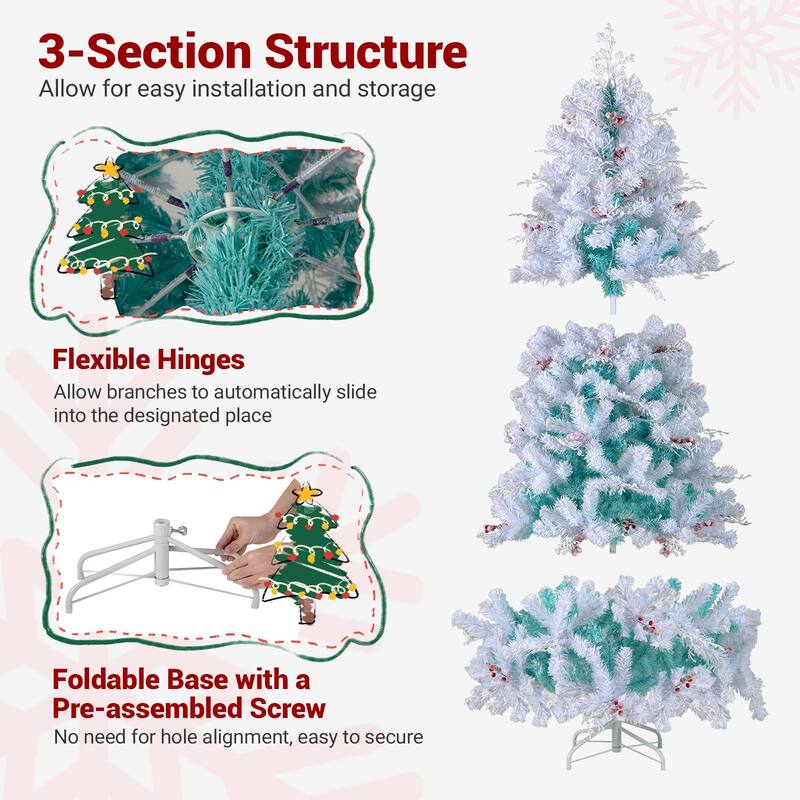 Gymax 7 FT Pre-Lit Artificial Christmas Tree w/855 Snow Flocked Branch
