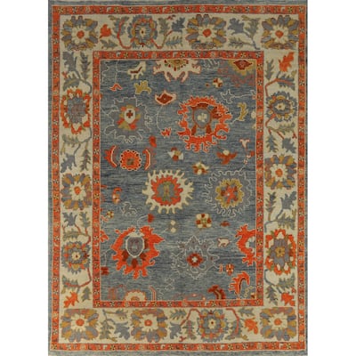 Hand Knotted Oriental 100% Wool Carpet Transitional All-Over Navy Blue & Blues Oushak Area Rug - 10' 6'' X 7' 11''