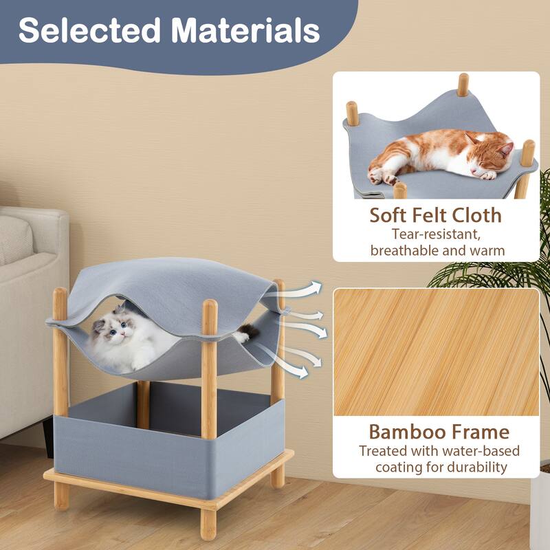 2-Tier Cat House with Semi-enclosed Condo and Removable Bedding - 18" x 18" x 21"
