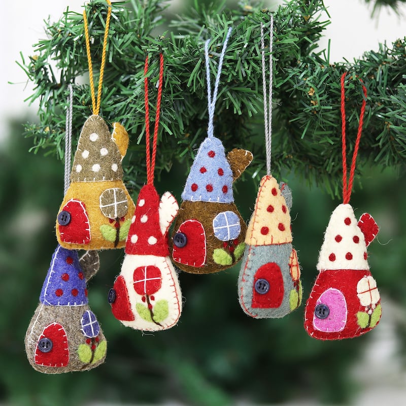 Novica Handmade Holiday Homes Wool Felt Ornaments (Set Of 6)